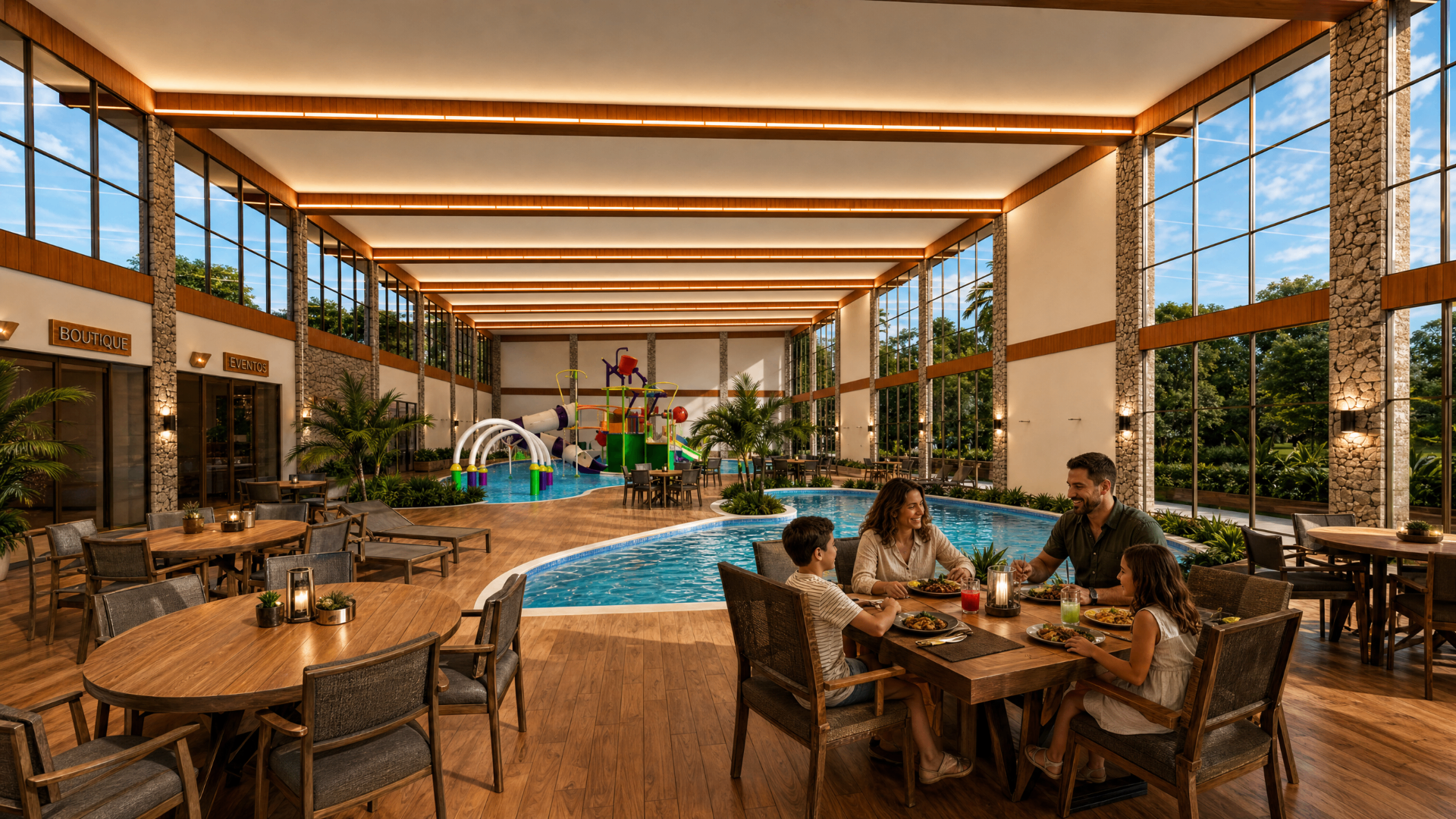 Restaurante à beira da piscina no Le Canton