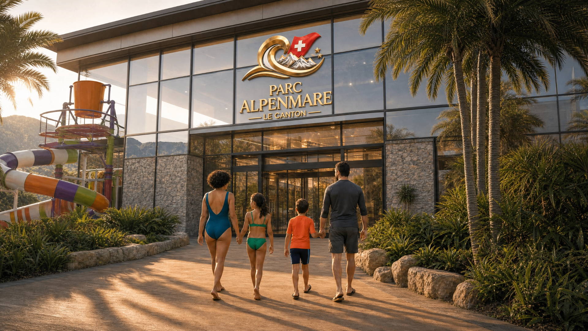 Entrada do parque Alpenmare no Le Canton
